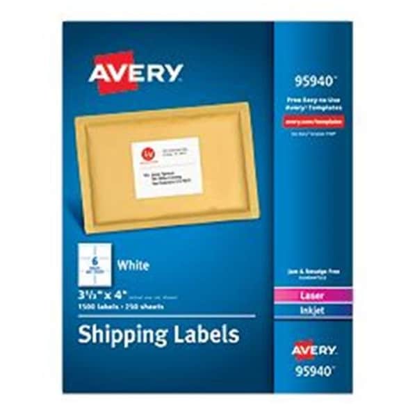 Shipping Label, 3 21/64" Label W, 6 Labels per Sheet Bright White